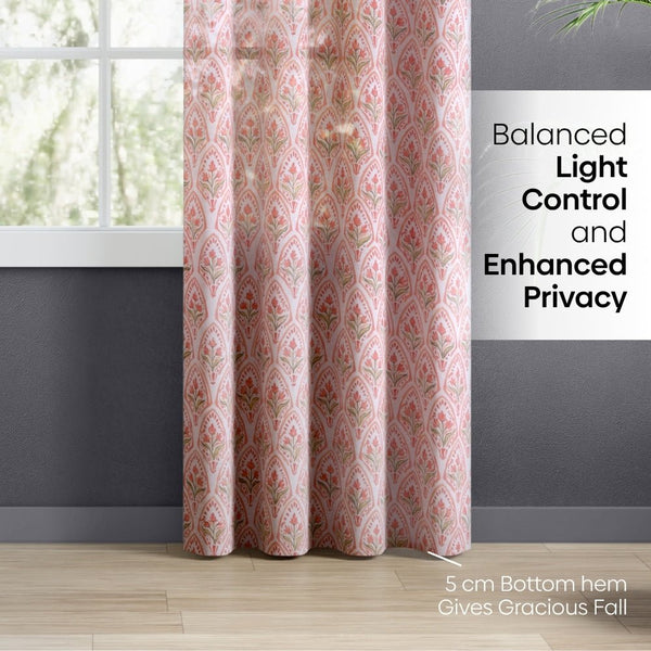 Ornate Blossom Sheer Printed Pack Of 1 Curtain, Pink
