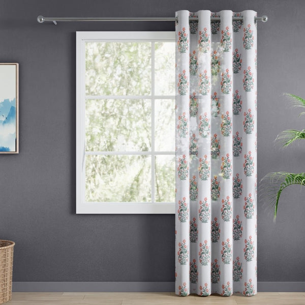 Floral Sprig Sheer Printed Pack Of 1 Curtain, Multicolor