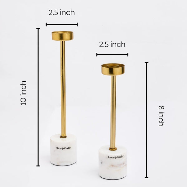 Marble Candle Holder Set of 2, Marble & Gold