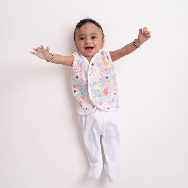 100% Cotton Muslin Vest Pack of 2 for Girls - Bold Floral & Ditsy Floral