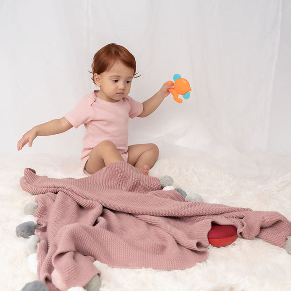 Musk Rose Pom Pom 100% cotton knitted Summer AC blanket 0 - 2 years