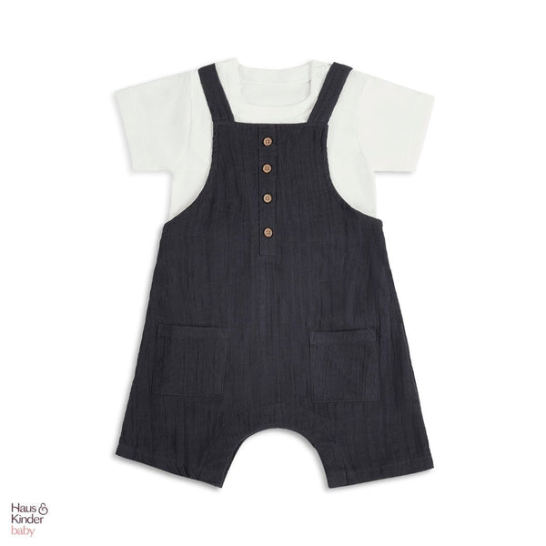 Baby Dungree with T-shirt- Blue & White