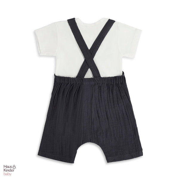 Baby Dungree with T-shirt- Blue & White