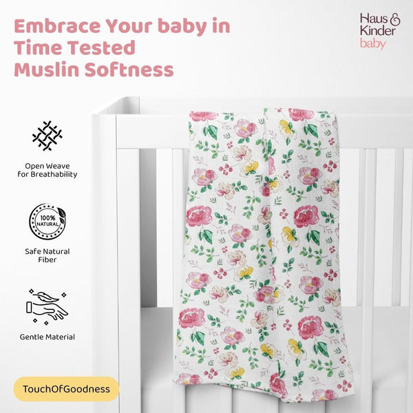 Bloom buddies Collection 100% Cotton Muslin Swaddle Pack of 2