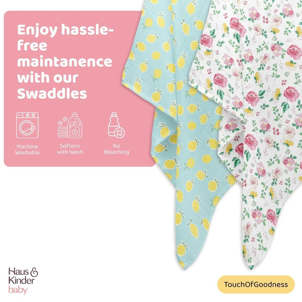 Bloom buddies Collection 100% Cotton Muslin Swaddle Pack of 2
