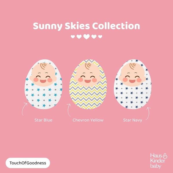 Sunny Skies 100% Cotton Muslin Swaddles 0 to 3 Months, Pack of 3