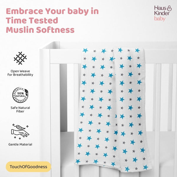 Sunny Skies 100% Cotton Muslin Swaddles 0 to 3 Months, Pack of 3