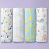 Aloha Collection 100% Cotton Muslin Swaddle Pack Of4 (Elephant, Dot, Fruit, Ocean)