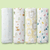 Jungle Safari Collection 100% Cotton Muslin Swaddle Pack Of4 (Woodland, Elephant, Lion, Dot)