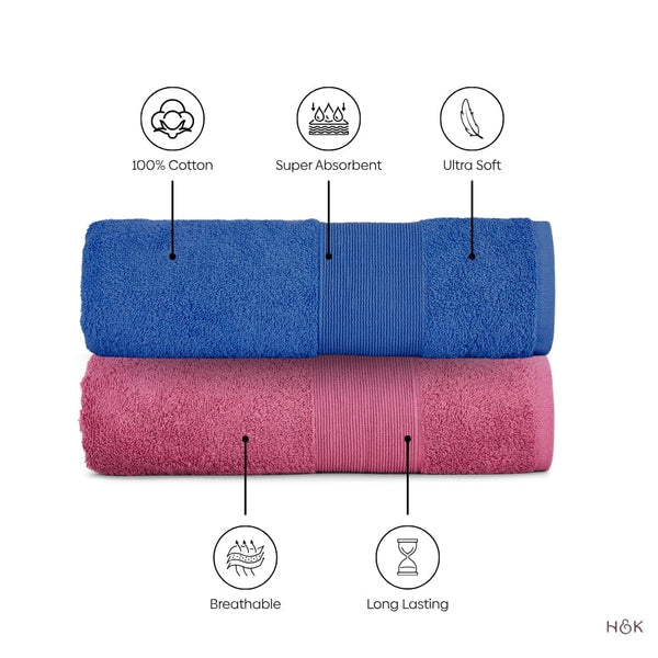 100% Cotton Harmony Combed Bath Set -Pack Of 6(Cobalt, Mulberry)