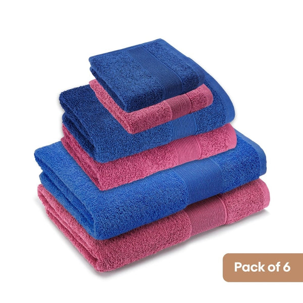 100% Cotton Harmony Combed Bath Set -Pack Of 6(Cobalt, Mulberry)