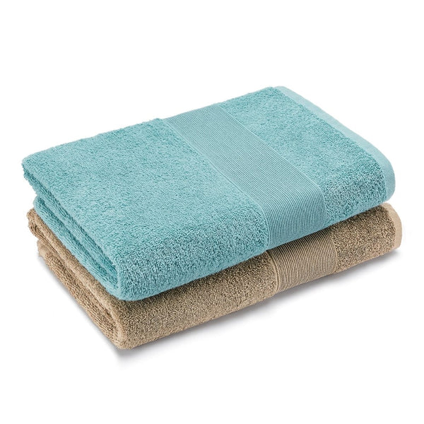 100% Cotton Harmony Combed Bath Towel- Pack Of 2(Coastal Blue, Taupe)