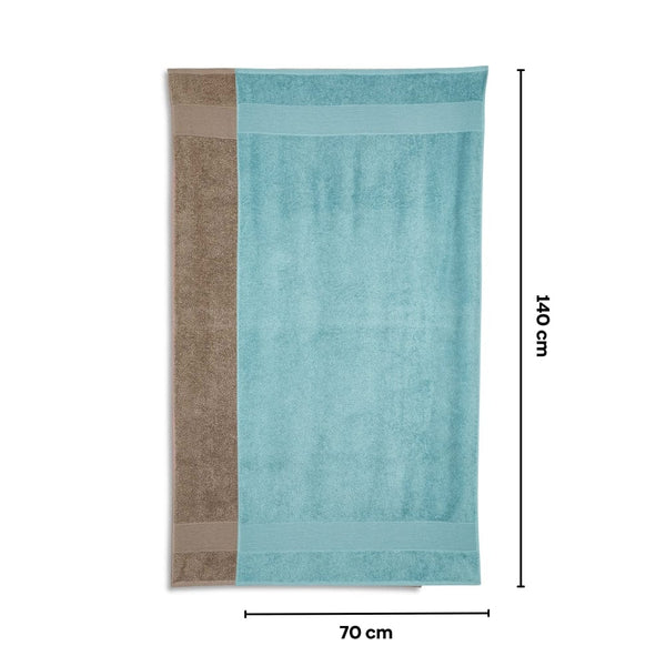 100% Cotton Harmony Combed Bath Towel- Pack Of 2(Coastal Blue, Taupe)