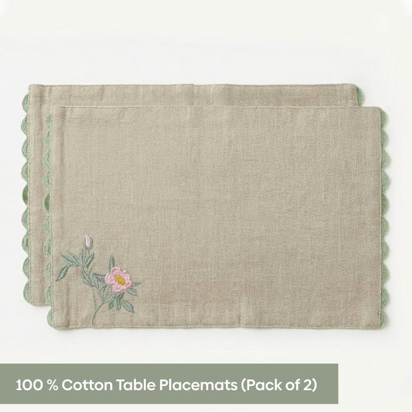 Botanique Clay Embroidered Table Placemats, Taupe (Pack of 2)