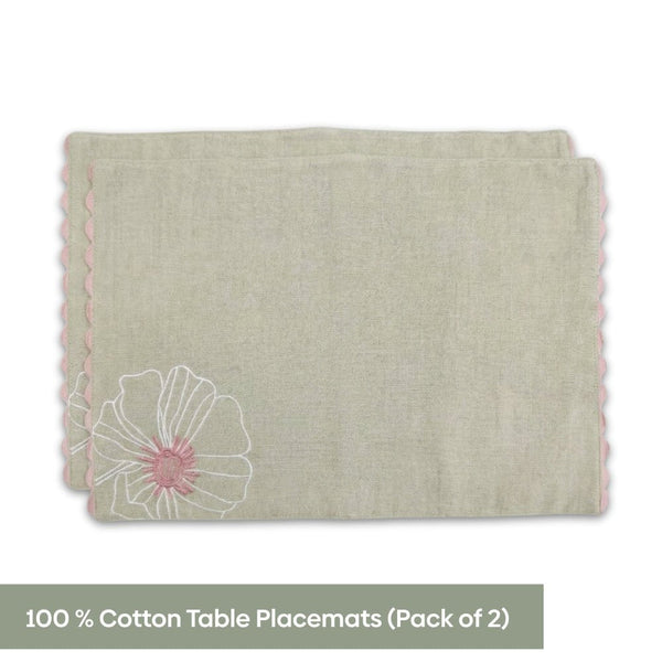 Dune Bloom Embroidered Table Placemat , Taupe (Pack of 2)