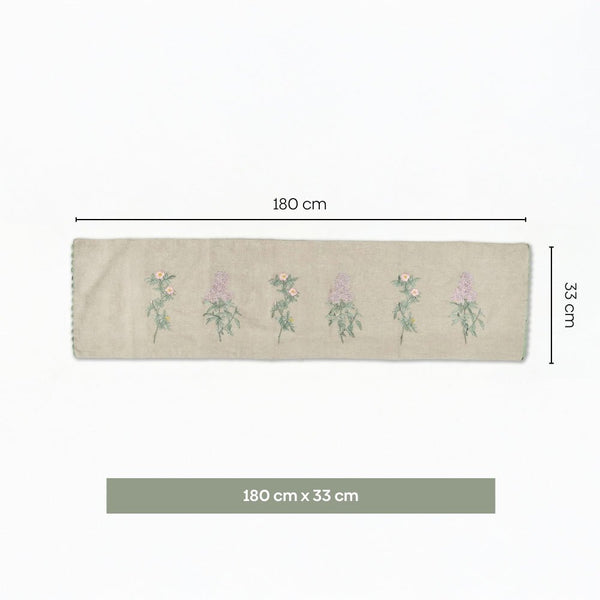Botanique Clay Embroidered Table Runner, Taupe