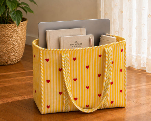 Little Hearts Quilted Tote bag (Yellow)