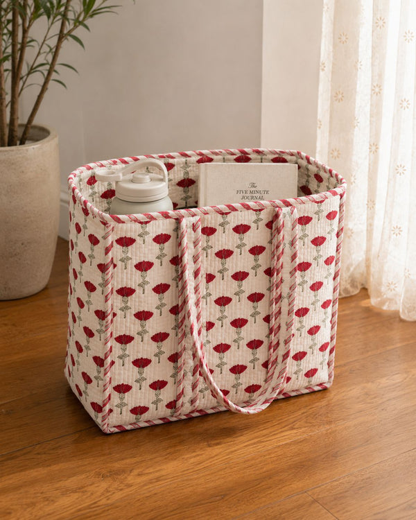 Red Rose Quilted Tote Bag