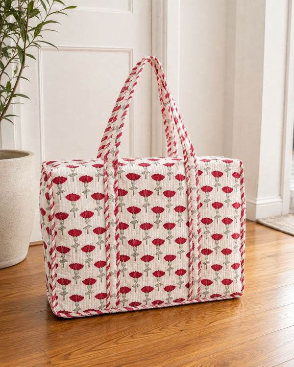 Red Rose Quilted Tote Bag