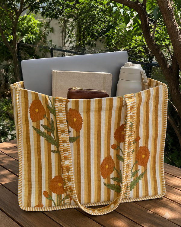 Orange Garden Quilted Tote Bag