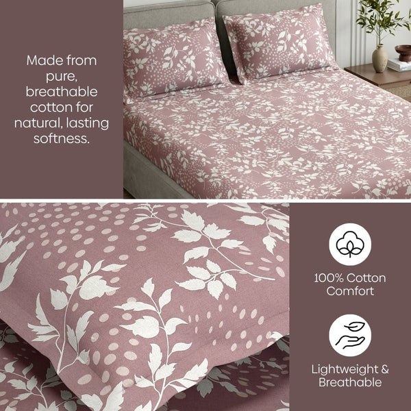 Wine foliage 100% Cotton King Fitted Bedsheet, 144 TC