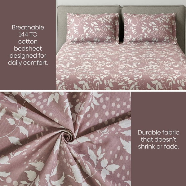 Wine foliage 100% Cotton King Fitted Bedsheet, 144 TC