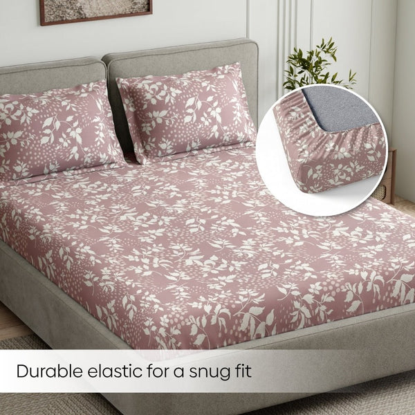 Wine foliage 100% Cotton King Fitted Bedsheet, 144 TC