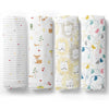 Jungle Safari Collection 100% Cotton Muslin Swaddle Pack Of4 (Woodland, Elephant, Lion, Dot)